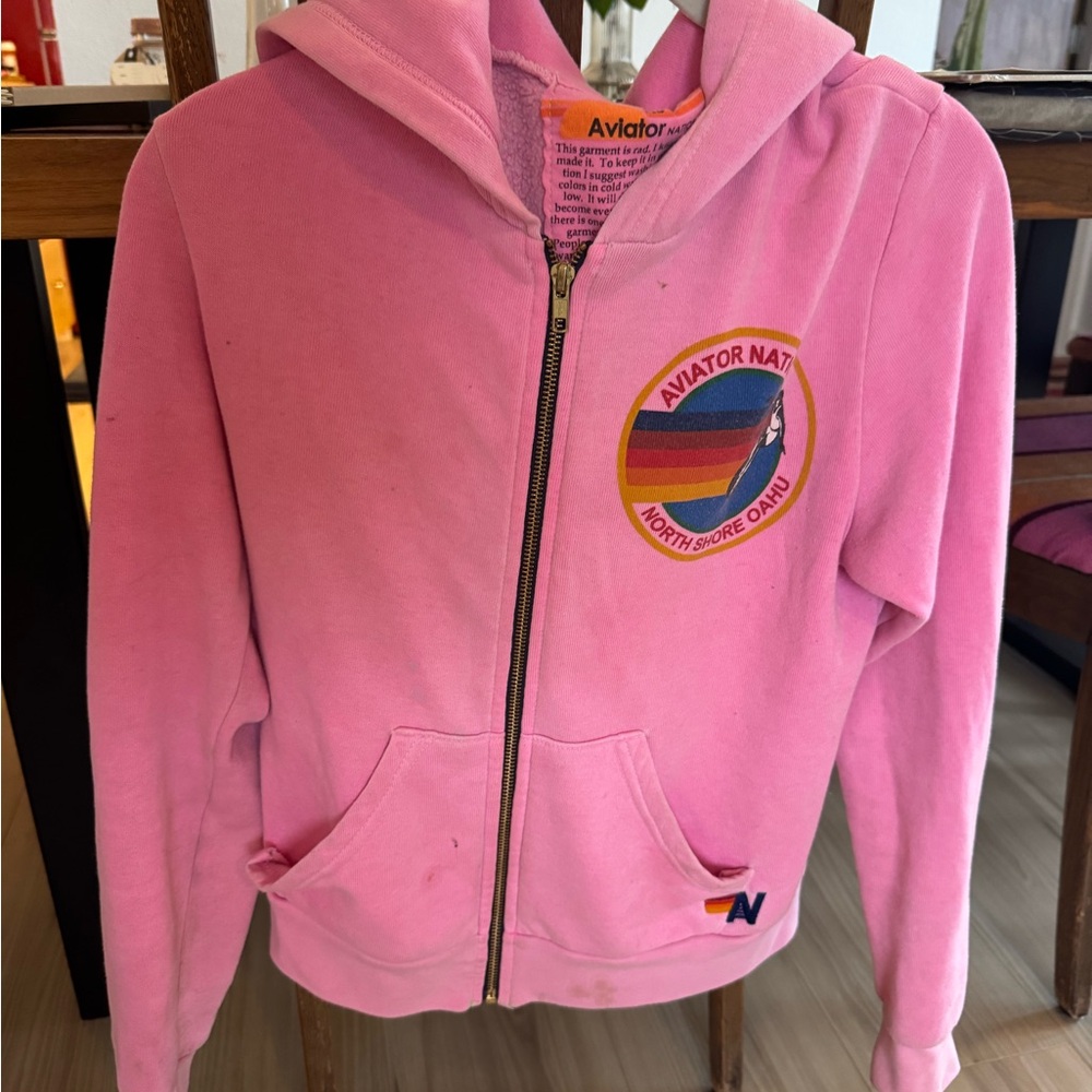 Aviator Nation Pink Sweatshirt Hoodie with Vibrant Design